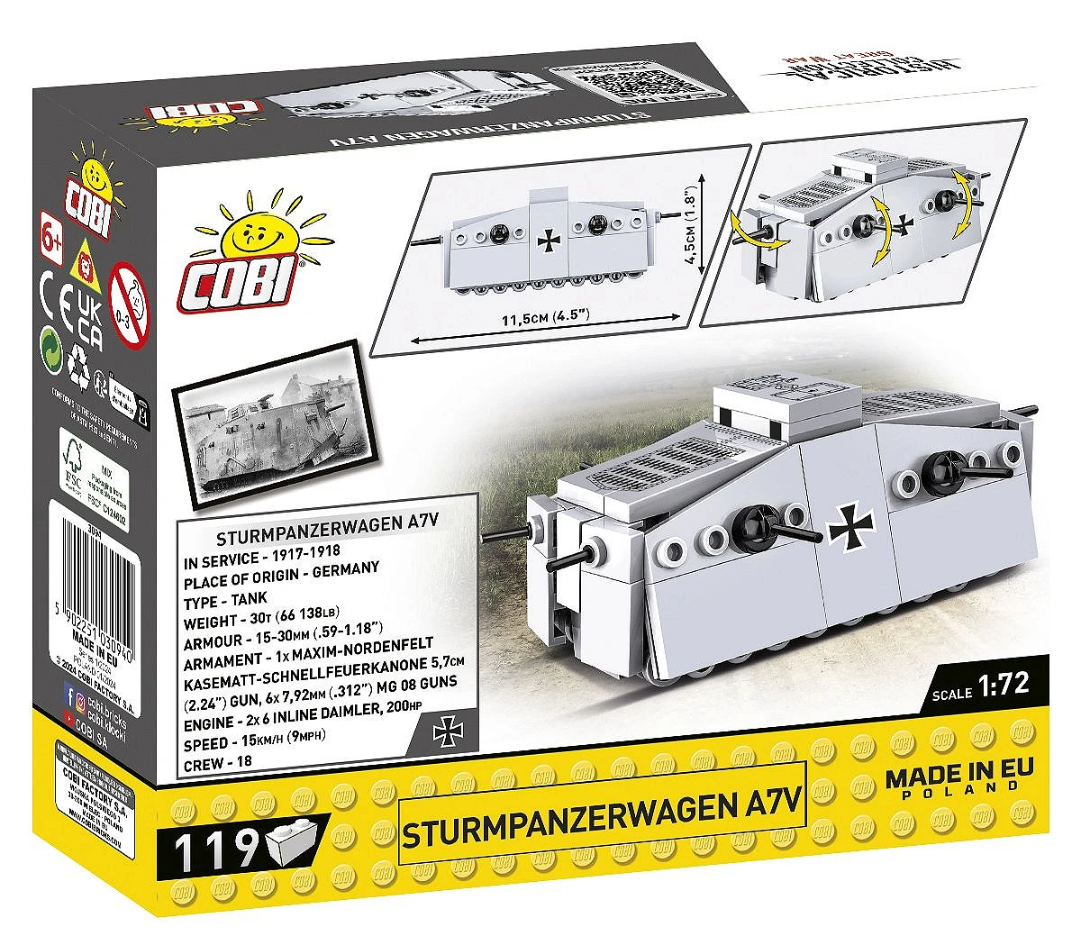 Set de Construit Cobi, Sturmpanzerwagen A7V (COBI-3094), 119 piese