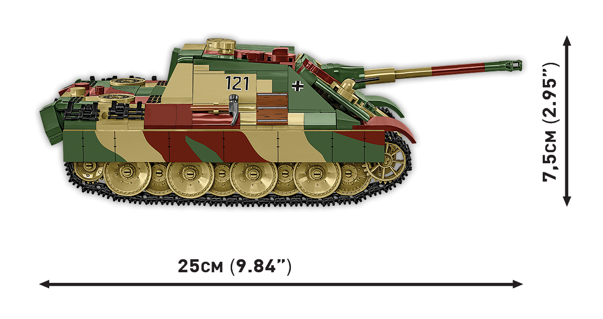 Side view of the Jagdpanther Sd.Kfz. 173 model with dimensions indicated.