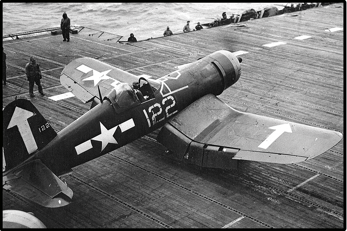 Archival photograph of the original VOUGHT F4U-1D CORSAIR fighter aircraft.